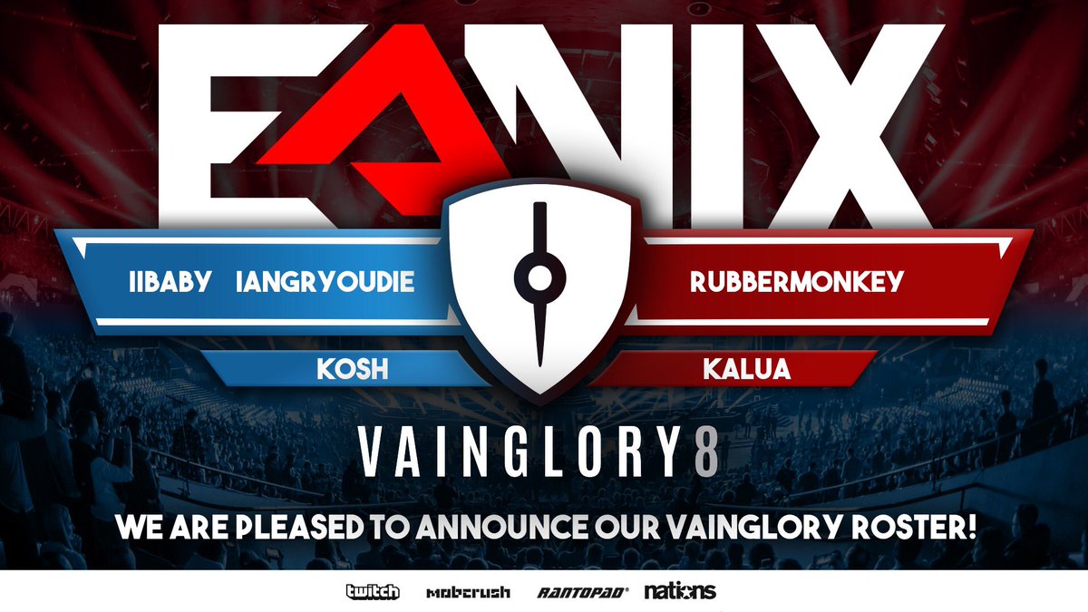 EanixGG's tweet photo. We're proud to announce the acquisition of @TeamExO_vg!  We compete at the @Vainglory 8 SEA Championship this weekend in Manila! https://t.co/Xha8MkGapq