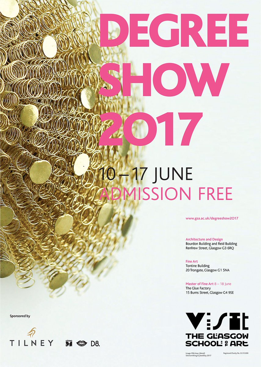 Degree Show 2017: Architecture, Design and Fine Art across Glasgow, 10 - 17 June, free 
gsa.ac.uk/degreeshow2017