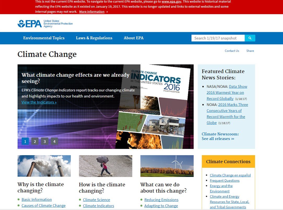 Info over #klimaatverandering op de website <a href="/EPA/">U.S. EPA</a> wordt NU aangepast om 'prioriteiten #Trump te reflecteren'. epa.gov/climatechange