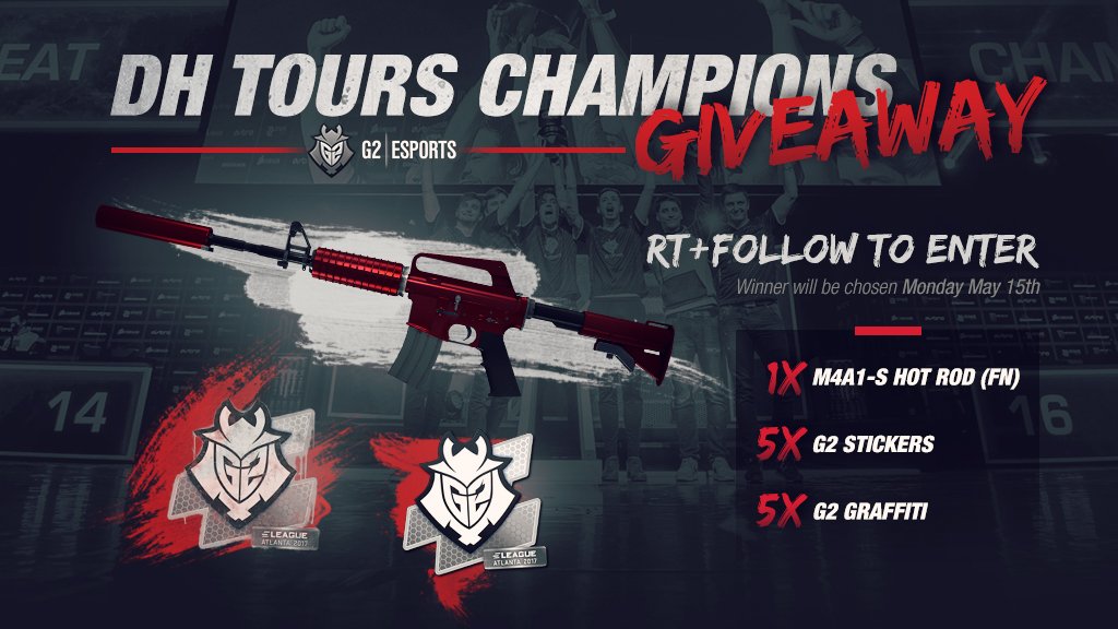 G2esports's tweet image. #G2ARMY, we are celebrating #DHTours with a CSGO Skin Giveaway! RT + Follow to enter 🏆