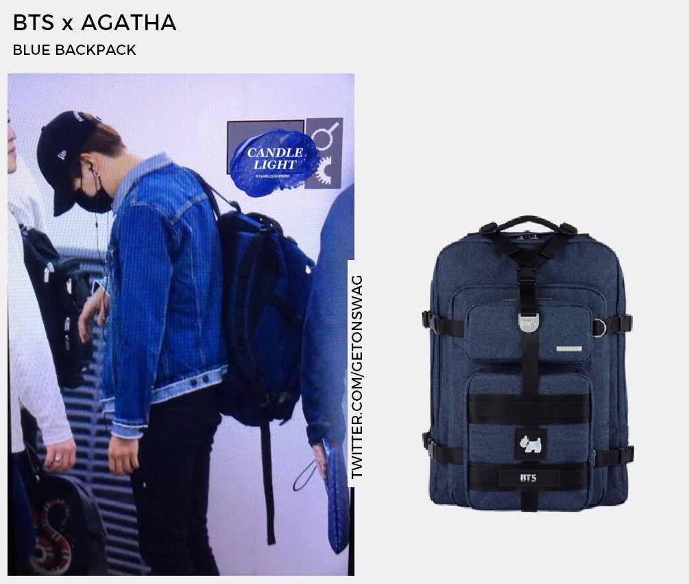 Beyond The Style ✼ Alex ✼ on X: SUGA #BTS 170509 airport #SUGA #민윤기 #방탄소년단  BTS x AGATHA backpack blue  / X