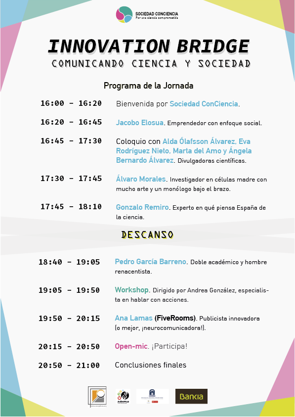 jjsanzezquerro's tweet photo. Interesante evento sobre divulgación científica! Este viernes "Innovation Bridge" #cienciaysociedad  @Soc_ConCiencia @ApadrinaCiencia https://t.co/gjF0Z5hMpQ