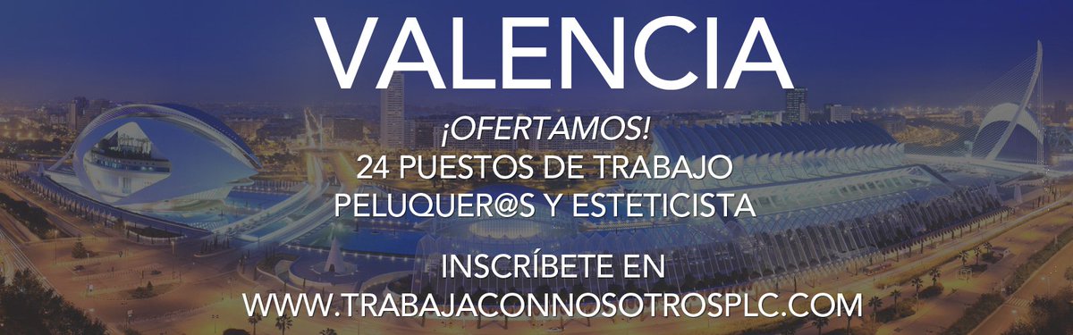 OFERTA DE EMPLEO‼️ PARA VALENCIA
24 VACANTES DE PELUQUER@S Y ESTETICISTAS 😜 PUEDES
INSCRIBIRTE EN trabajaconnosotrosplc.com 😌