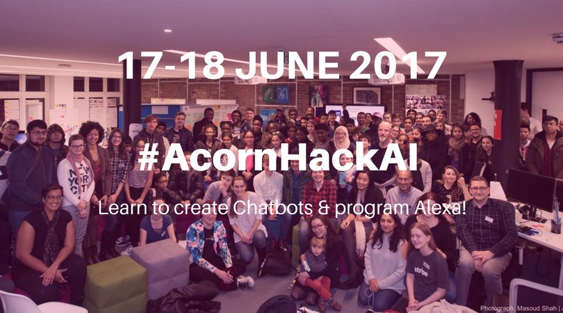 AcornAspiration's tweet photo. Want to learn how to create #chatbots &amp; program #alexa? Sign up to our next hackathon: https://t.co/XYzcrzwv7e #AcornHackAI #teenpreneurs https://t.co/TcT4n4q4sI