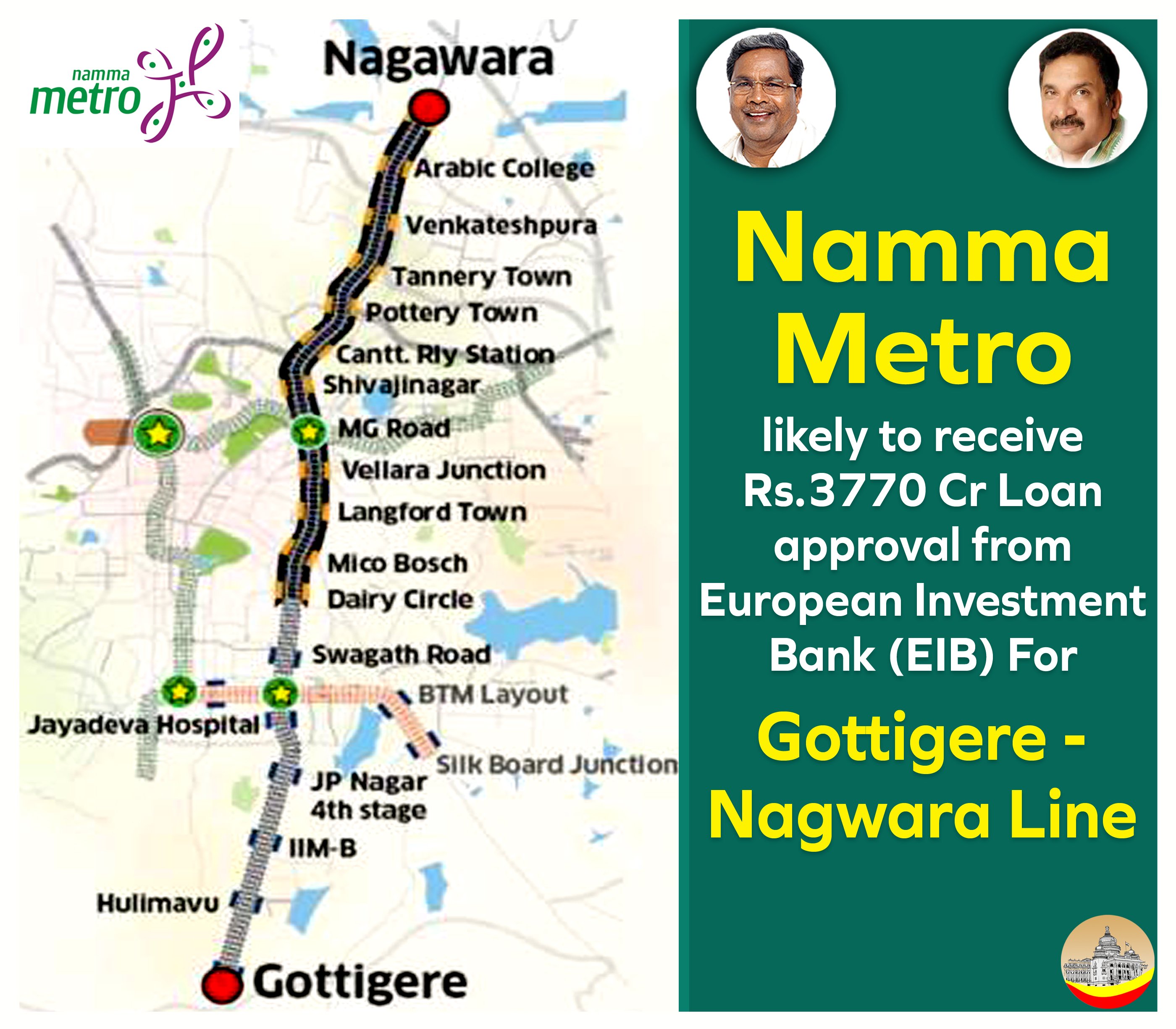 Gottigere To Nagavara Metro Route Map Namma Karnataka On Twitter: "Namma Metro Likely To Receive 3770 Cr Loan  Approval From European Investment Bank (Eib) For Nagawara - Gottigere Line  Https://T.co/Aa4Nmvi5Pw" / Twitter