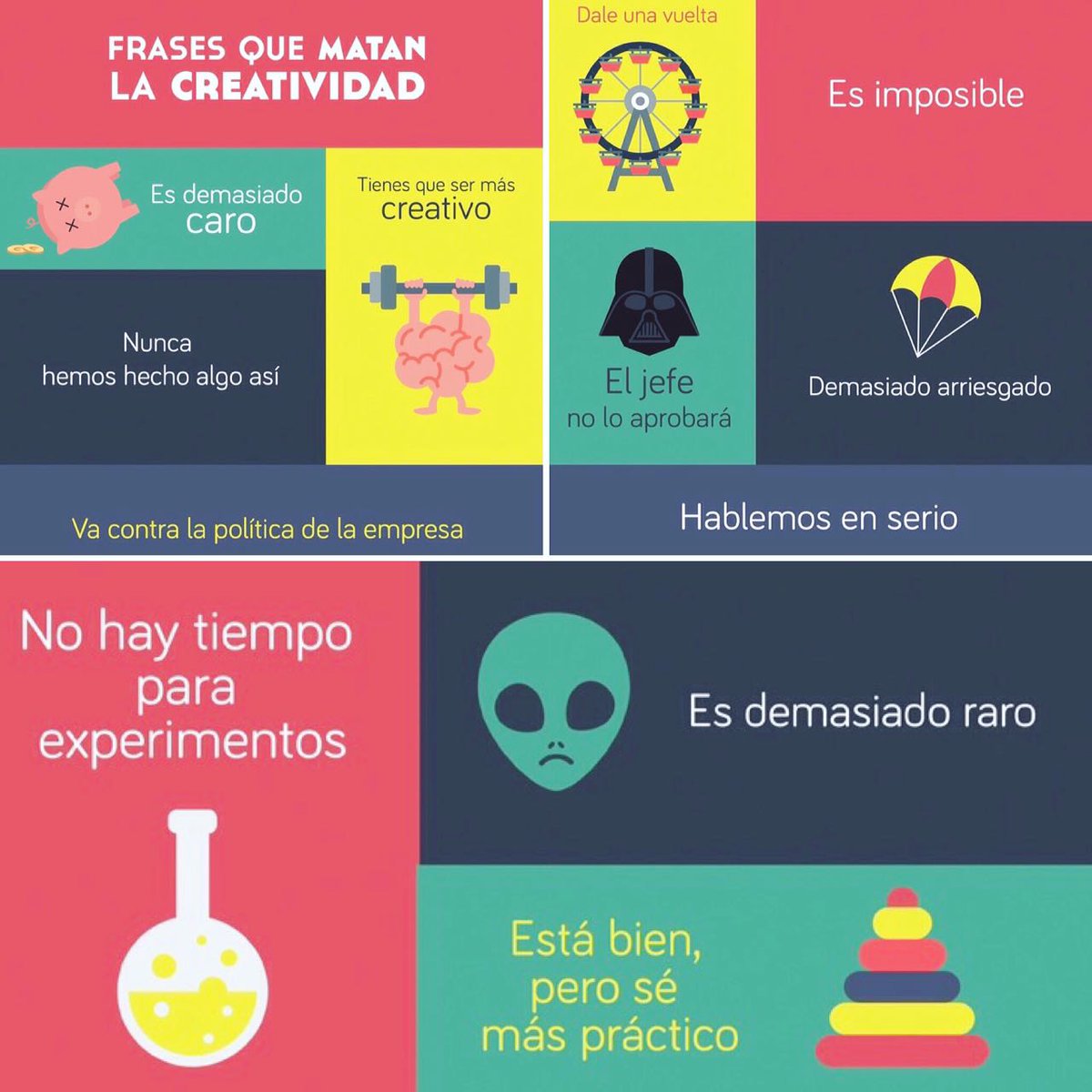 ekastika's tweet photo. Frases que matan la creatividad.
Imagen vía @marketingparadise. #creatividad #innovación https://t.co/BIcB1OisWZ