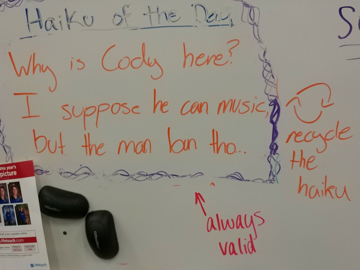 BrahamHSBand's tweet photo. #haikuoftheday
#alwaysvalid
#recyclethehaiku
#savetheplanet https://t.co/7aLI6ntEBt