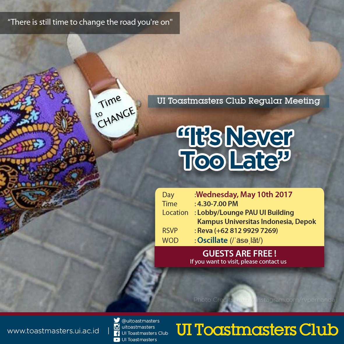 It's never too late to come to our meeting. You're invited to come TOMORROW!

#uitoastmasters