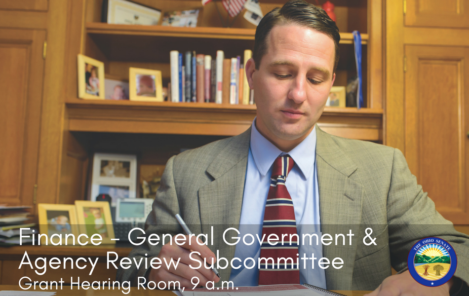 9AM: Finance General Gov't &amp; Agency Review Subcommittee w/ Chair <a href="/KrisJordanOhio/">Kris Jordan</a> to meet in the Grant Hearing Room. goo.gl/de3fsl