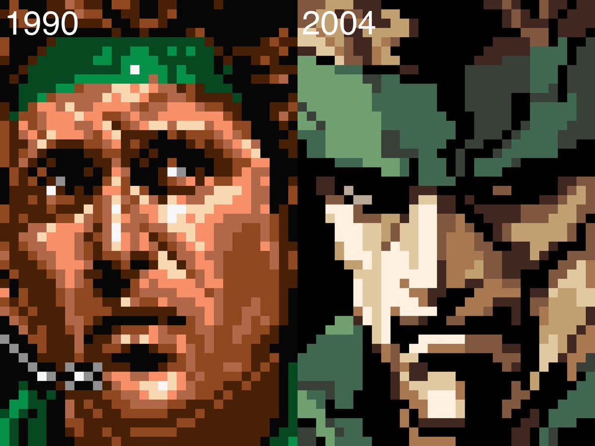 ダイバー11 メタルギア2 Msx2 Metal Gear 2 Solid Snake 同じゲームのバージョン違いでここまで顔が変わったキャラクターを他に知らない 両方ともソリッド スネークです 左 オリジナル版 右 復刻版