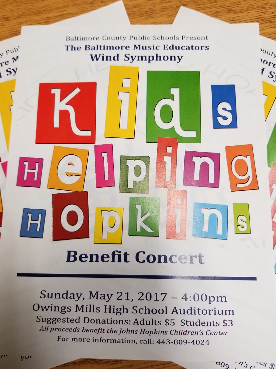 Join us on Sunday May 21st at Owings Mills HS for the annual Hopkins Benefit Concert see your teachers in performance 4:00PM <a href="/Hillcrest_BCPS/">Hillcrest Elementary</a>