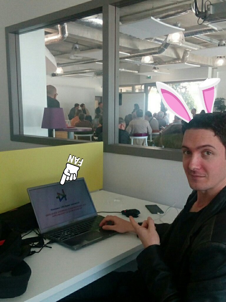 OpenCountryOC's tweet photo. .@JSimonklein finalise le pitch de demain dans le nouvel espace de #coworking de @INESS_GN #fablabgn #LeanStartup https://t.co/ohunUTUqnd