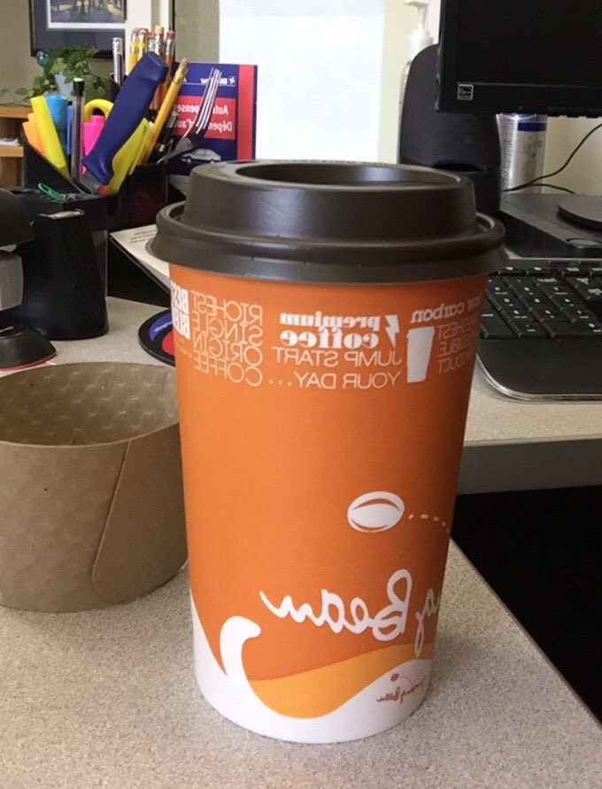 preachrgal's tweet photo. Fair trade Jumping Bean Coffee kind of day. Maybe this will help with my hallelujah hangover. @JumpingbeanCA #FUSENL2017 #disturbthepresent https://t.co/XzIS9HF4jr