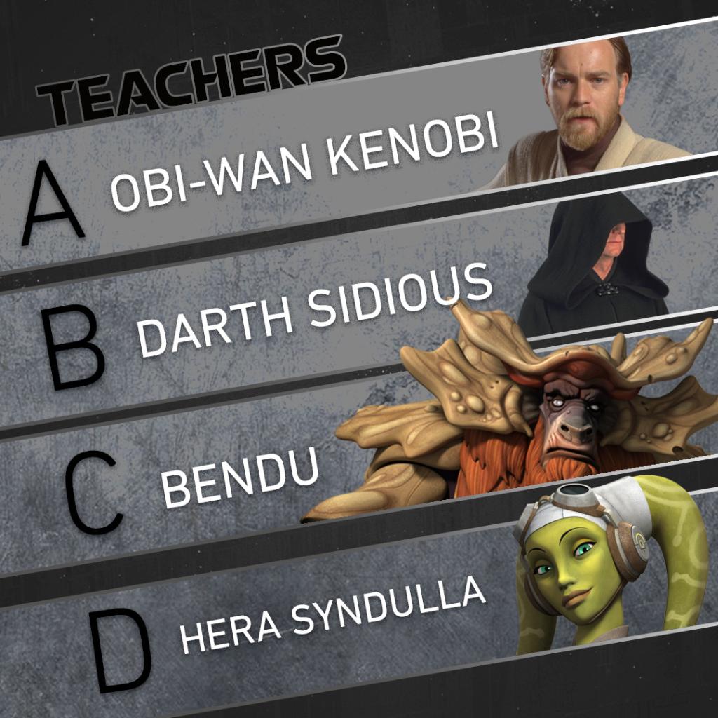 Force wielders, pilots, space moose, and more. There are many teachers in Star Wars. Who would you choose to teach you? #NationalTeachersDay