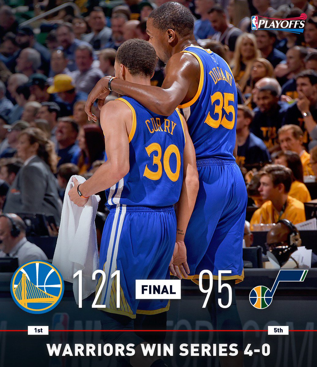 The <a href="/warriors/">Golden State Warriors</a> defeat the <a href="/utahjazz/">Utah Jazz</a> 121-95 to advance to the Western Conference Finals! #NBAPlayoffs