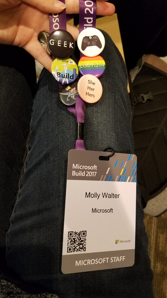 cleverestgirl22's tweet photo. Got my pieces of flair for my #MSBuild2017 lanyard ๐๐#lgbtq #sheherhers #geek #ninjacat #1stbuild #gamer #gaymer https://t.co/cGhAAGNA9X