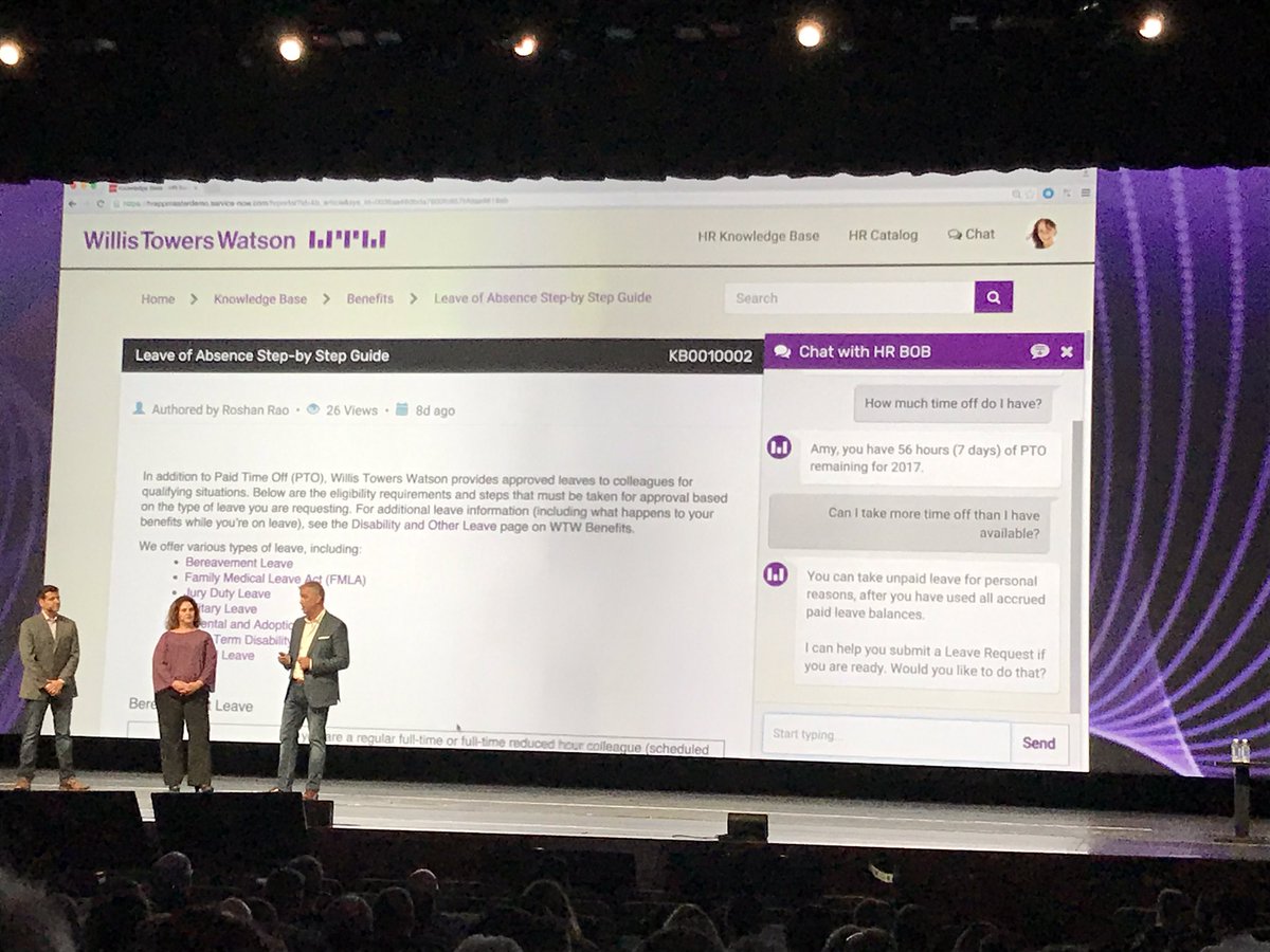 b_bartels's tweet image. Alexa?? How about HR Bob!!@willistowersw utilizing @servicenow HR and AI to drive automation #Know17 #futureofwork #gotbots?