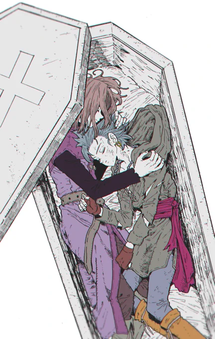 ■主カミュ/いつぞやの公式動画で真っ先に死んだカミュ今頃じわじわ来たので添い寝勇者～カミュの棺桶はイレブン様が当然のように引っ張るし、イレブン様の棺桶は「ヴワ゛ーイ゛レ゛ブン゛ッ😭😭😭😭😭」て動揺したカミュがパーティ置いてけぼりにして教会まで一人で突っ込んでいくのだ… 