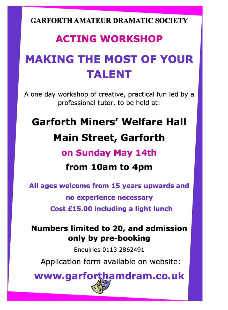 There are still places available for our workshop on Sunday which is run by a professional tutor