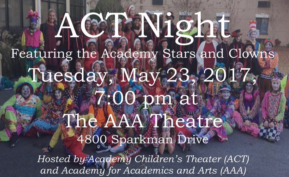 ACT Night has changed to Tuesday, May 23rd. Hope you can join us!! <a href="/AAcademicsArts/">The Academy</a> <a href="/amyvawp8/">Amy VanAllen</a> <a href="/HSVk12/">Huntsville City Schools</a> @AAAMagnetP8 <a href="/aaaDramaMama/">Kristen Tumminello</a>