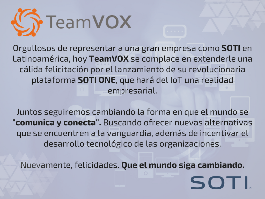ServitronMX's tweet photo. @SOTI_Inc @SOTILATAM presenta su plataforma visionaria SOTI ONE. ¡Muchas felicidades! #ElMundoEstáCambiando #UnaPlataformaTodoConectado https://t.co/GSuwlINk49
