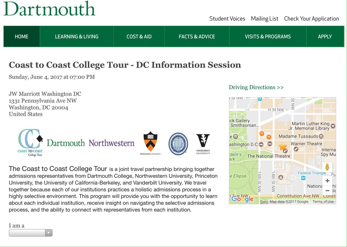Jr & soph. @BMHSMustangs: college reps on #CoasttoCoastTour will be in DC on 6/4.  Register: goo.gl/99V9tu