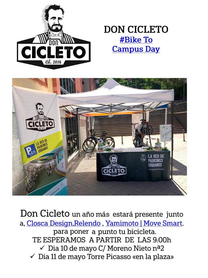 Os esperamos mañana 10 de mayo. No olvides traer tu bicicleta.
<a href="/closcadesign/">Closca</a> <a href="/relendo_es/">Relendo</a> <a href="/YAMIMOTOSPAIN/">Yamimoto</a> <a href="/CampusMadrid/">CampusMAD</a>