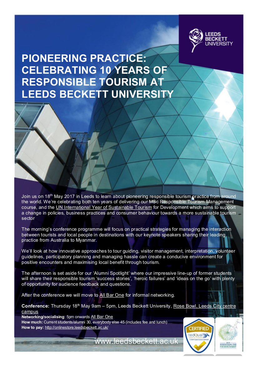Earth_Changers_'s tweet photo. Honoured to be 1/10 alumni speaking celebrating 10 yrs of MSc @BeckettTourism next wk on Pioneering #ResponsibleTourism re @Earth_Changers_ https://t.co/LLg8kotH1X