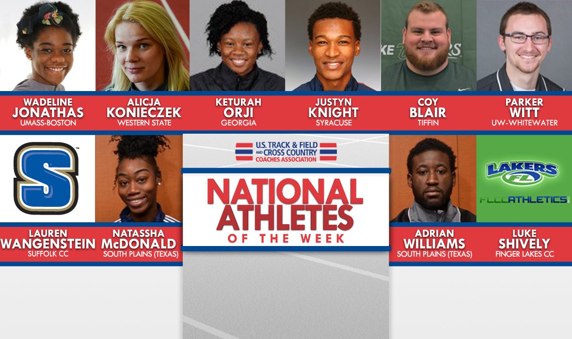 USTFCCCA's tweet photo. Here are the #NJCAAD3 NAOTW!

M - @FLCCAthletics' L. Shively
W - @scccathletics' L. Wangenstein

MORE - https://t.co/tjii8AnQTD https://t.co/84iZGyEzMh