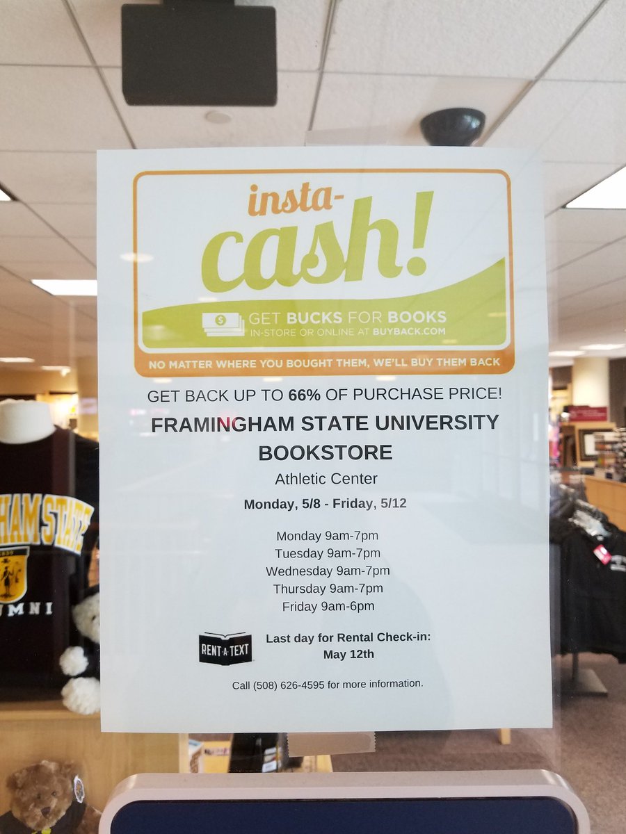 FramStateStore's tweet photo. We will have extended hours this week for finals. Make sure to stop by, check in your rentals, and sell back any others you may have! https://t.co/Wu7tGv9x3B