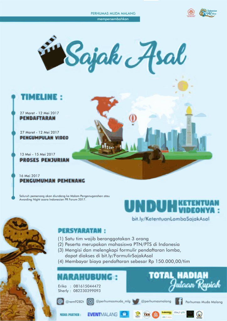 infokuis's tweet photo. Ayo ikutan kompetisi nasional video "Sajak Asal" dari @PerhumasMalang! Ada total hadiah jutaan rupiah menanti kamu! #BeyondRelations https://t.co/eSncTmvMvL