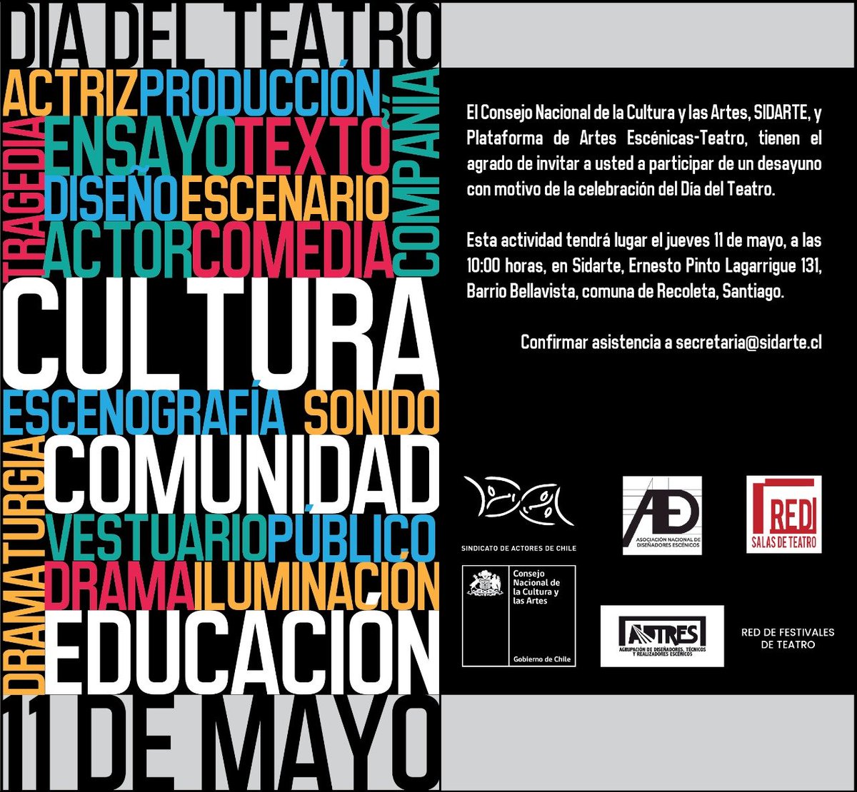 sidarte_chile's tweet photo. Nuestra invitación para que celebres con nosotros el Día Nacional del Teatro. Fundamental confirmar tu asistencia. ¡Te esperamos! https://t.co/uVZqbdEqvh