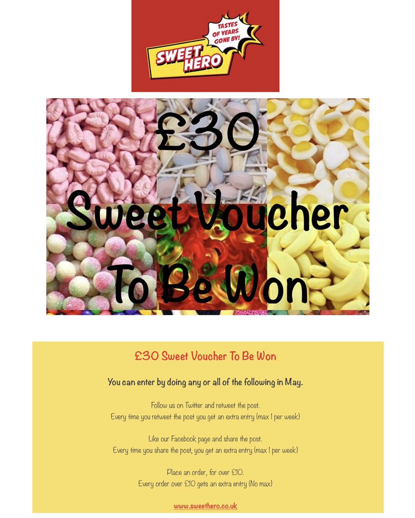 sweetherouk's tweet image. For a chance to win £30 worth of sweets.Follow us and RT this post. RT every week for an extra entry. #sweethero #competition #giveaway #win