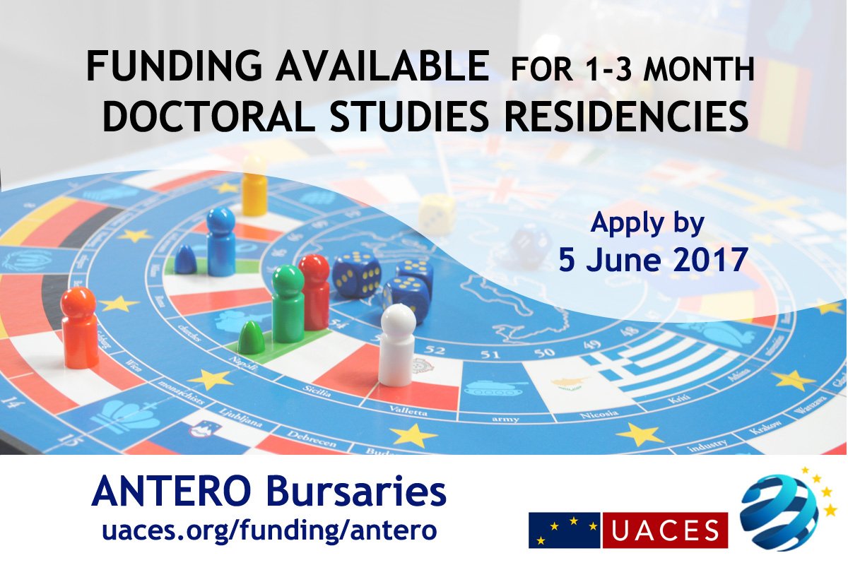 UACES's tweet photo. Would your #PhD benefit from a funded residency at an @ANTERO_ERASMUS uni? 🎓 Find out more: https://t.co/gaBtfDd5Zk  
#EuropeDay2017 https://t.co/fAisPheVoH