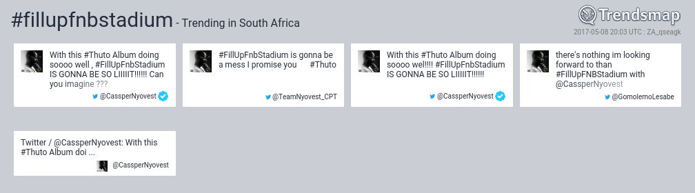 #fillupfnbstadium is now trending in South Africa ln.is/lgXsP by #CassperNyovest via @c0nvey