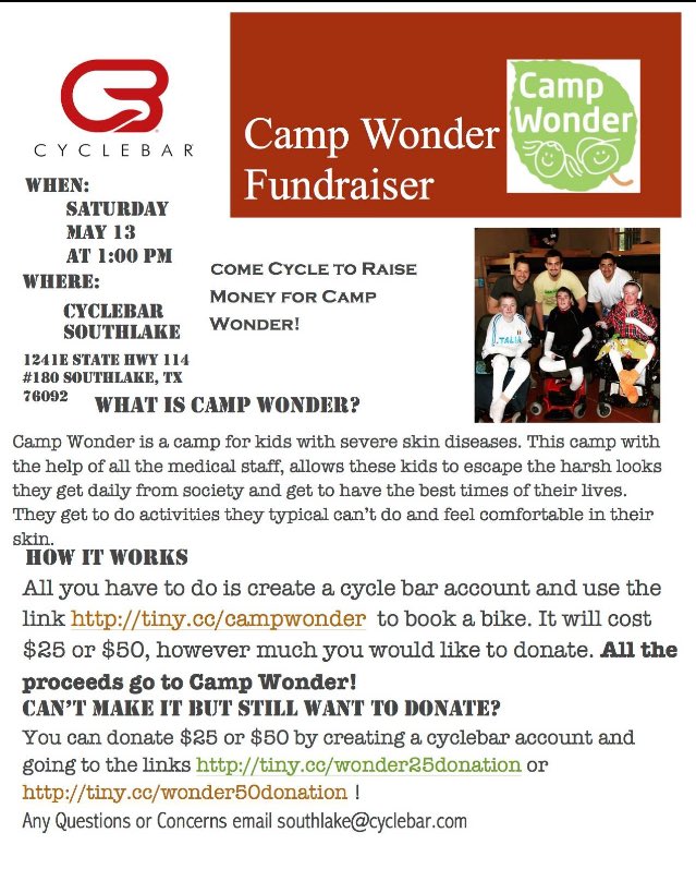 corafitzgerald_'s tweet photo. hey guys! This Saturday @ 1 is the camp wonder fundraiser at cyclebar Sign up in the link below! it's a great workout and all $ goes to camp https://t.co/lYMIG1Q6Cn