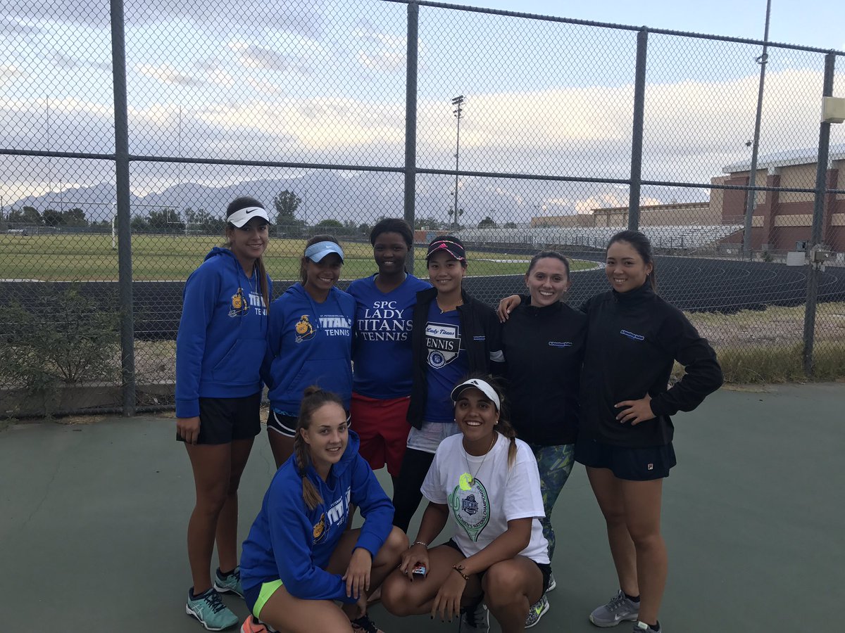 spctennis's tweet photo. SPC Ladies beginning quarterfinal day at the NJCAA Nationals with everyone still playing and #3 in points. Go Titans! #titanstrong #spcnews https://t.co/FIgHZNIasL
