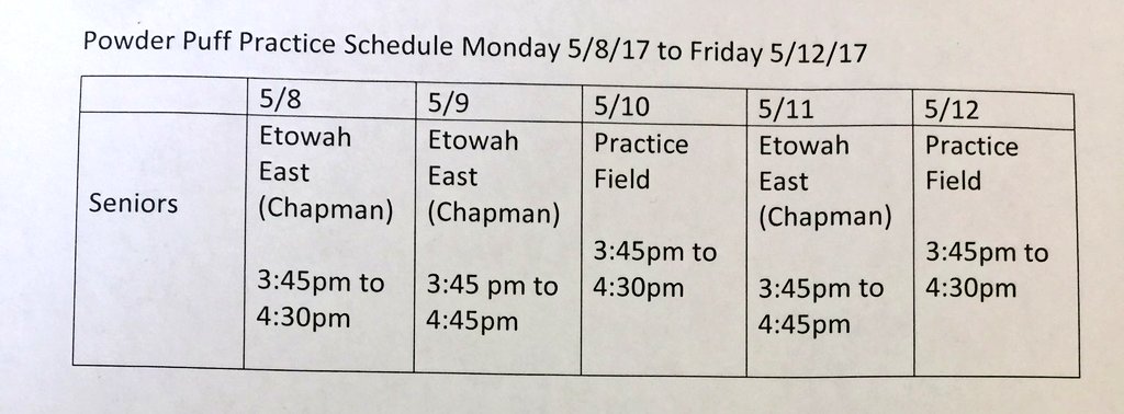 tj_griffin27's tweet photo. Senior Girls practice today at 3:45 Etowah east field https://t.co/ROj4Uiq3fX