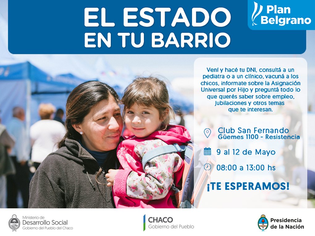 Hasta el 12 de mayo, en el Club San Fernando #ElEstadoentuBarrio llevando todos los servicios.