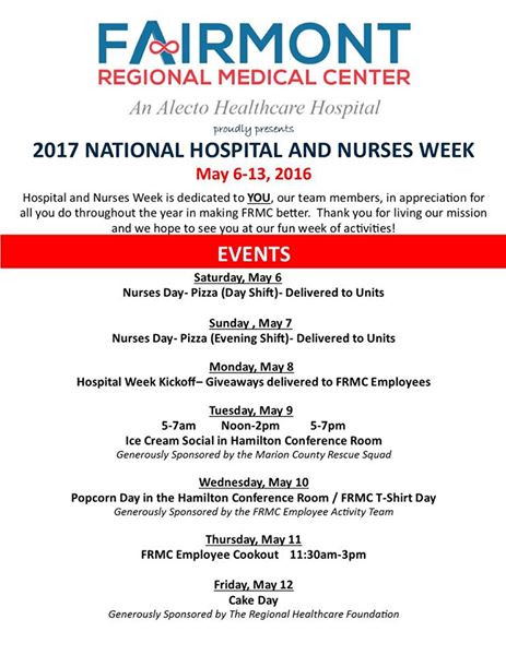 Ο χρήστης FRMC στο Twitter: "FRMC will celebrate Hospital Week with a  series of events over the next few days in celebration of our tremendous  staff! #FRMCWV https://t.co/7pn15XoyH8" / Twitter