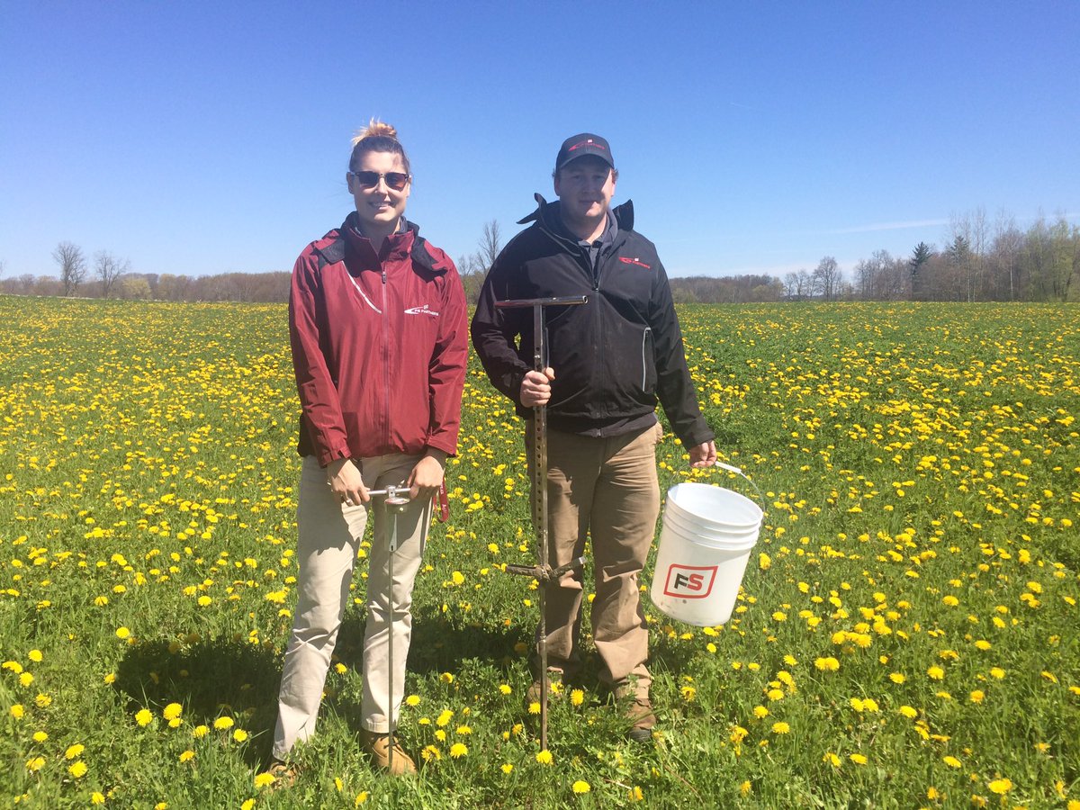 NicoleWeberAg's tweet photo. Agronomy Interns Jocelyn &amp; Garett from the Ayr hub - out testing poor areas in alfalfa. Welcome to the @FS_PARTNERS team! #FSPspring17 https://t.co/pXcGCbsh9Z