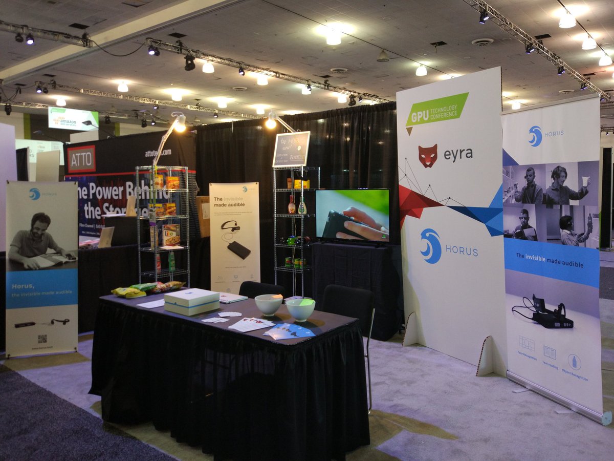 horusdevice's tweet image. If you are at @nvidia #GTC17 stop by booth 830 to try Horus, our AI wearable assistant for blind people! Can you grocery shop blindfolded?