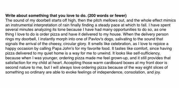 the college admissions essay about papa johns pizza that yale essay