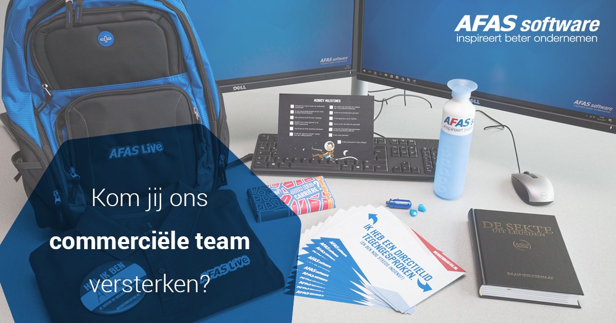 AFAS's tweet photo. Ben jij op zoek naar een commerciële #baan? Dan is AFAS op zoek naar jou! Solliciteer op de #vacature via: https://t.co/KmYTPMSHle https://t.co/VFNKPSqrB1