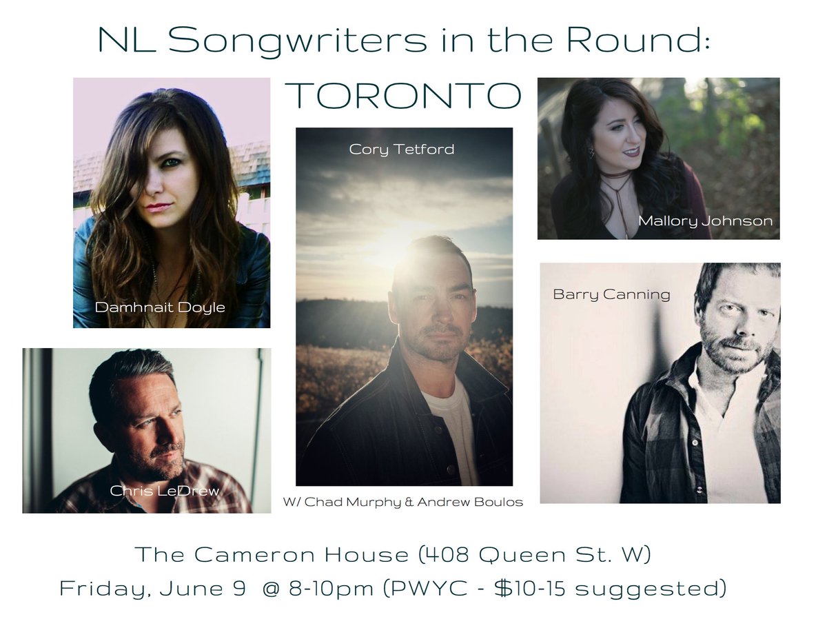 Toronto friends...hope you can come check out our NL Songwriters in the Round show, June 9th @ 8-10pm <a href="/TheCameronHouse/">Cameron House</a>!