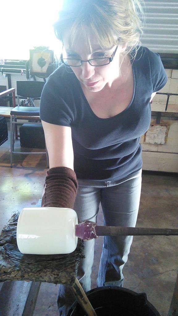 eirianglass's tweet photo. Blowing a #glass to drink from @MariTJewellery  hope it will be big enough! #glassblowing #hayonwye https://t.co/n7zExydVos