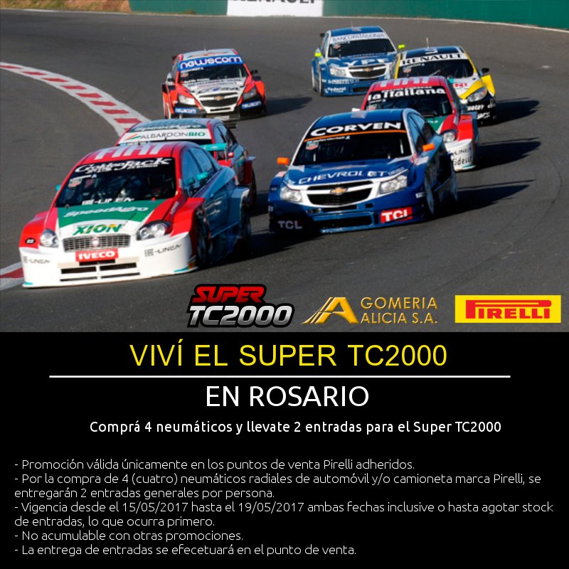 GANeumaticos's tweet photo. Comprá 4 neumáticos Pirelli y te regalamos 2 entradas para el Super TC2000 acá en Rosario!!
#GomeriaAlicia #SuperTC2000 #NeumaticosPirelli https://t.co/8njSgPcUpm