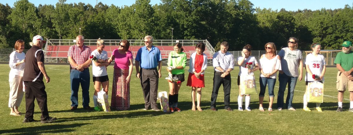 ghsGSoccer's tweet photo. At Bluestone game 5/15 Senior night...Coach Reid, seniors Lesley, Catherine, Madie, and Erin with their parents. https://t.co/sAFhVXXdvn