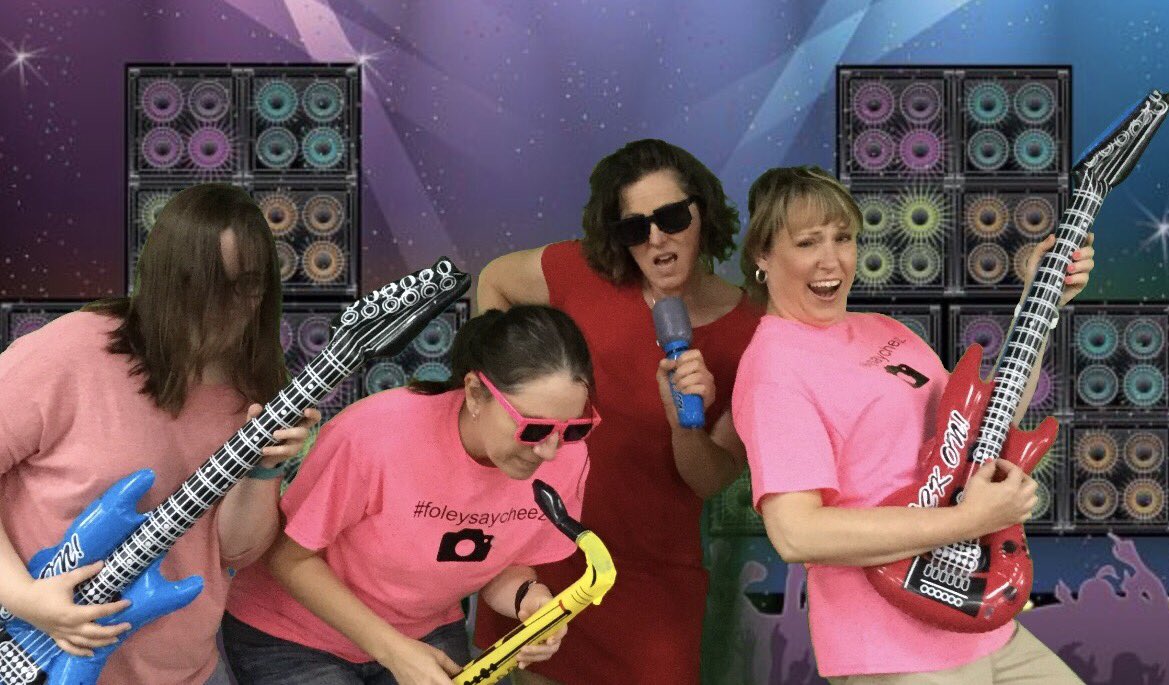 FoleyMSLibrary's tweet photo. We rocked it out in the library today...had a green screen photo booth for our Renaissance  Fun/Field Day! #foleysaycheez https://t.co/K0Qck1fZBW