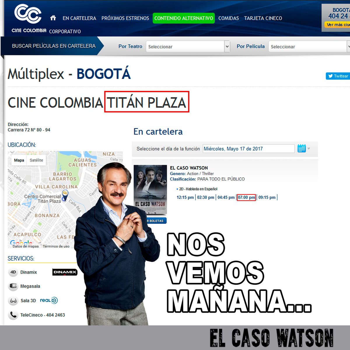 Mañana Miércoles 17 de Mayo, también puedes encontrarte con Carlos Hurtado en #TitanPlaza y ver la función de #elCasoWatson de las 7:00pm.